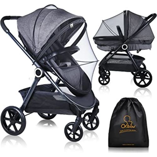 Orzbow Universal Mosquito Net for Stroller, Baby Bug Net with Two-Way Zippers & Storage Bag, Breathable & Foldable Mosquito Nets for Strollers, Car Seat, Bassinet, Cradle, Portable Mini Crib, Black