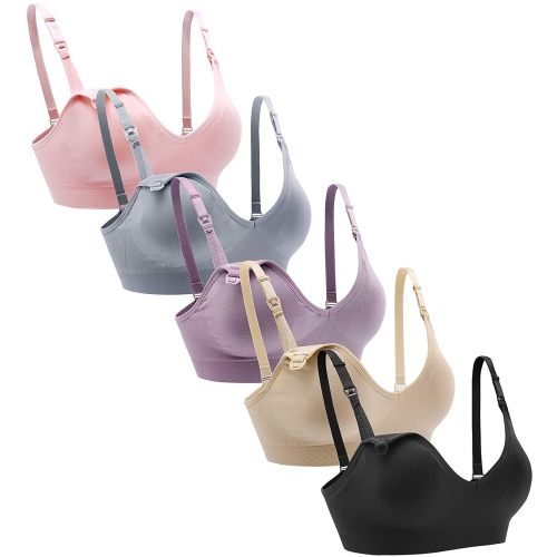 Suekaphin Nursing Bra 5pack Wireless V Neck Maternity Nursing Bra Bralette Low Cut Sleeping Breastfeeding with Extenders