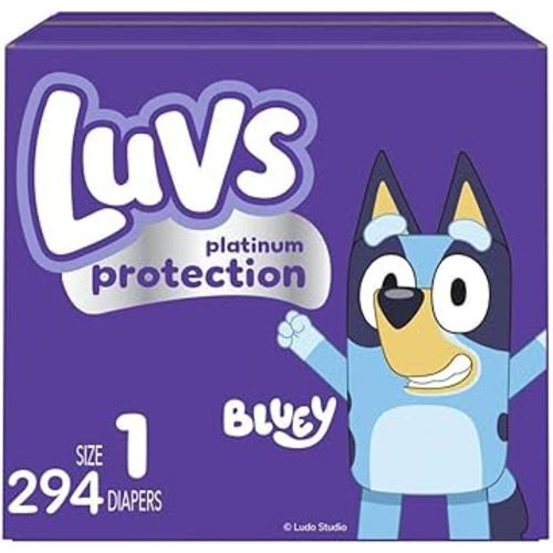 Luvs Size 1 Baby Diapers, Platinum Protection Bluey Diapers for Day & Night, Size 1, 294 Count (Packaging May Vary)