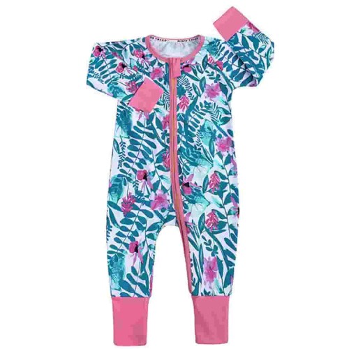 ENFLASH 0-36M Baby Girl Zipper Footless Pajamas Cotton Long Sleeve Footed Romper with Mittens Sleep 'N Play Sleepers