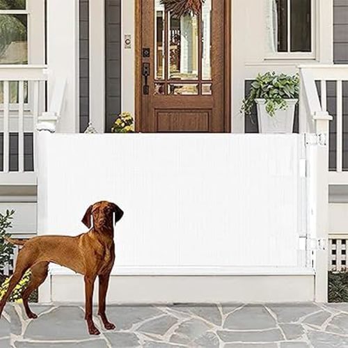 Sulishang Retractable Baby Gate 33"x118"- Safety Mesh Baby Gate/Dog Gate, 33inch Tall and Extends up to 71inch Wide for Stairs, Doorways, Hallways, Banisters Indoor and Outdoor (White)