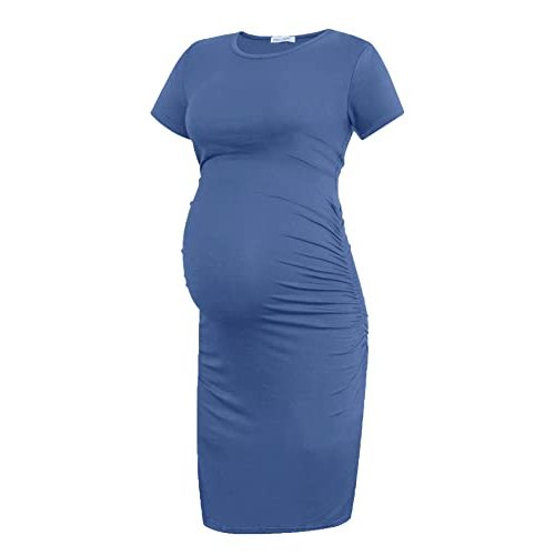 Smallshow Women's Short Sleeve Maternity Dress Ruched Pregnancy Clothes