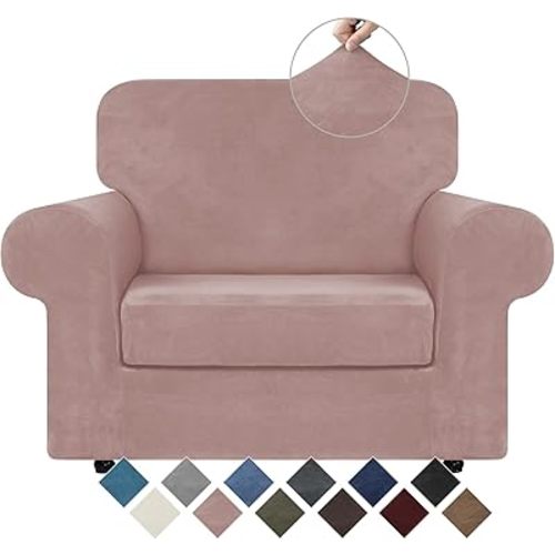 Velvet Stretch Chair Sofa Slipcover - 2 Pieces, Pink, Small