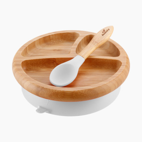 Bamboo Suction Baby Plate + Spoon - White