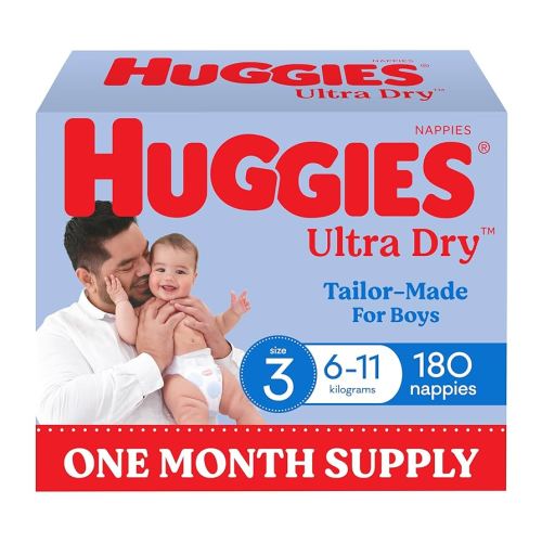 Huggies Ultra Dry Nappies Boys Size 3 (6-11kg) 180 Count - One Month Supply (Packaging May Vary) : Amazon.com.au: Baby