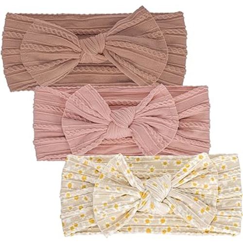 Baby-Turban-Headband for Baby-Girls Soft-Nylon-Headwrap 3pcs Floral-Bowknot-Headband for Newborn Infant Toddler Turban Headband Bows Hats Turbantes for Girls