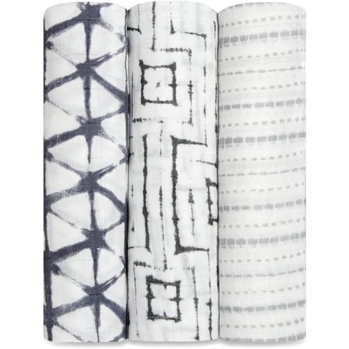 aden + anais Silky Soft Swaddle Blanket,100% Bamboo Viscose Muslin Blankets for Girls & Boys, Baby Receiving Swaddles, Ideal Newborn & Infant Swaddling Set, 3 Pack, Pebble Shibori
