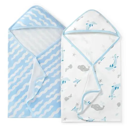 Momcozy Baby Towel with Hooded-Original Design Baby Towel Set -Soft & Absorbent- Shower Gifts or Bath Essential for Infant, Newborn, Toddler, Marine Sea Whale Seal Waves Magic