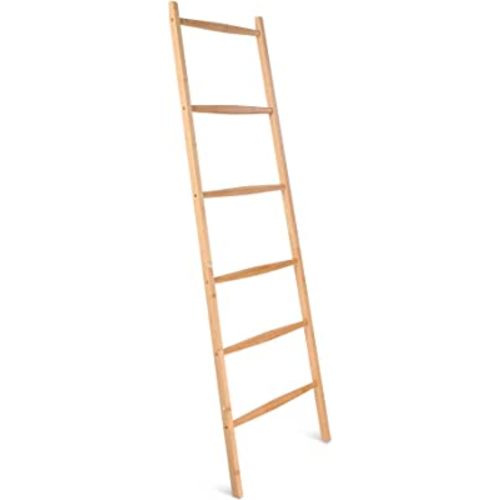 Navaris Bamboo Towel Ladder - Wooden Rack Rail Blanket, Towel, Clothes, Linen Railing Hanger for Bathroom, Bedroom - Bamboo Wood Towel Holder Stand