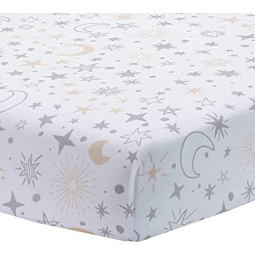 Lambs & Ivy Goodnight Moon 100% Cotton White Fitted Crib Sheet - Moon/Stars