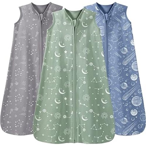 Baby Sleep Sack 0-6 Months 3 Pack 100% Cotton Lightweight 0.5 TOG Wearable Blanket Baby Sleep Bag with 2-Way Zipper for Newborn Infant
