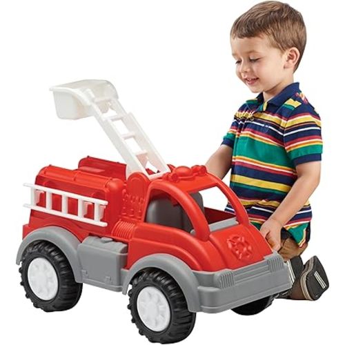 American Plastic Toys Gigantic Fire Truck with Removable Ladder, Extendable Bucket & Large Knobby Wheels, for Indoors or Outdoors Play, Kids 2 & Older