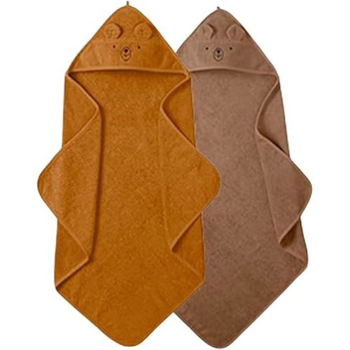 Denmark - Premium Organic Cotton Baby Bath Towel – Hooded Toddler and Baby Towels for Newborn Girl and Boy – Super Soft and Absorbent, 32 x 32-2-Pack (Towel Bear Natural/Bear Autum Yellow)