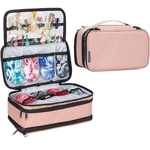 KISLANE Baby Girl Hair Accessories Storage Bag, Soft Headbands Holder, Barrette, Bows, Hair Ties, Pins, Clips Storage Bag for Girls, Baby Mittens Storage Travel Bag with Multi-Compartment