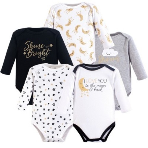 Yoga Sprout Cotton Long-Sleeve Bodysuits 5pk, Metallic Moon, Size: 3-6 months
