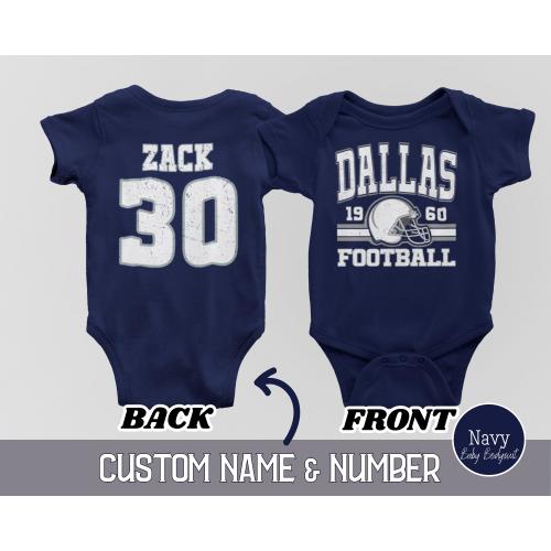 Custom Dallas Football Onesies®, Personalized Dallas Retro 80s Style Baby Bodysuit, Trendy Game Day Baby T-Shirt, Football Baby Shower Gifts