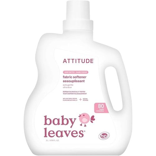 ATTITUDE Baby Fabric Softener, Plant and Mineral-Based Ingredients, HE Compatible, Vegan and Cruelty-free Laundry and Household Products, Unscented, 80 Loads, 67.6 Fl Oz