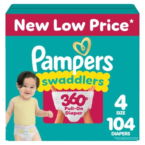Pampers Diapers - Swaddlers 360 - Size 4, 104 Count, for up to 100% Leakproof Premium Skin Protection (Packaging May Vary)