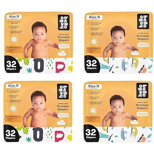 Hello Bello Premium Baby Diapers Size Newborn, 128 Count of Disposable, Extra-Absorbent, Hypoallergenic Baby Diapers with Snug and Comfort Fit, Alphabet Soup (64) and Sleepy Sloth (64)