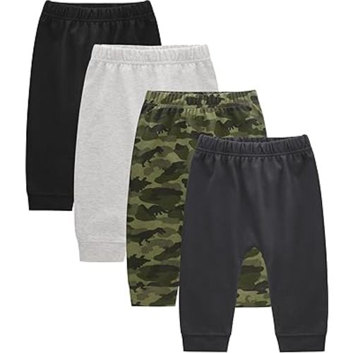 Baby Boys Cotton Pants, 4-Pack Sweatpants, 0-18 Months
