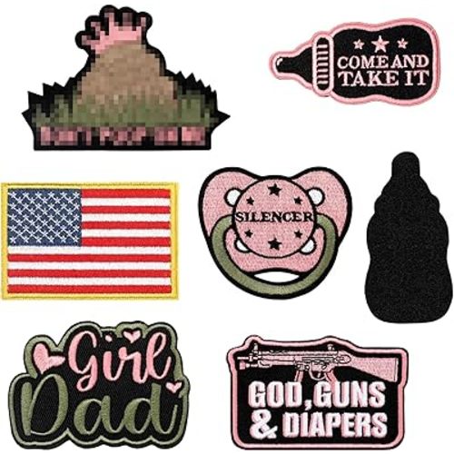 6 Pcs Daddy Tactical Patches Hook and Loop Patch for Dad Tactical Patches Include Pacifier, Bottle, and Flag for Hats Coats Diaper Bags(Girl Daddy,Pink)
