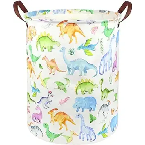 FXOCSHE Large Storage Basket,Dinosaur Baby Hamper,Collapsible Canvas Waterproof Coating Boys hamper for Storage Bin Toy Bins,Kids Room,Boys Room Decor,Toys Nursery Gift Basket,Room Decor(Dinosaur) - 1