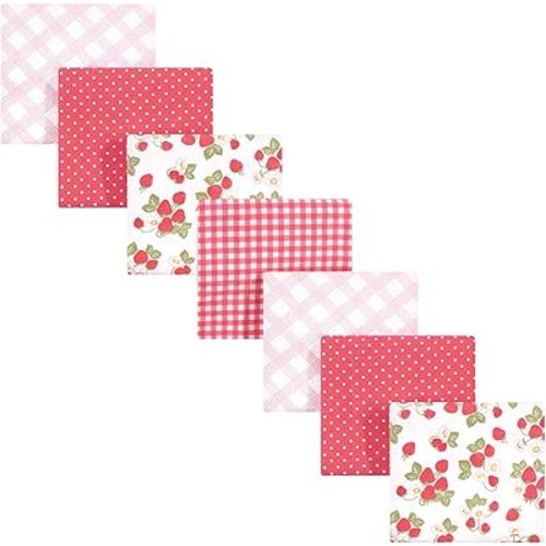 Hudson Baby Unisex Baby Cotton Flannel Receiving Blankets Bundle, Strawberries, One Size