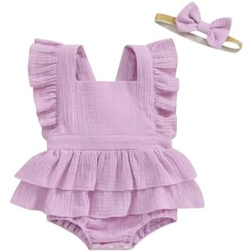 MERSARIPHY Newborn Baby Girl Summer Outfit Linen Ruffle Bubble Romper Dress One Piece Bodysuit Jumpsuit Infant Summer Clothes