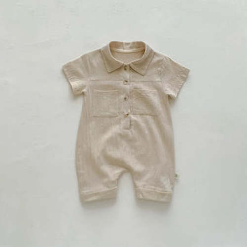 Solid Linen Overalls Jumpsuit | RYAN AND REMI - Beige - 3-6 months
