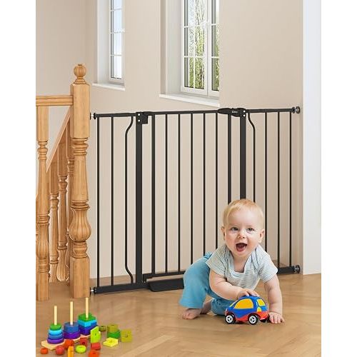 29"-45" Baby Gate for Stairs, Auto Close Stroller Friendly Dog Gate Indoor for Doorways, Pressure Mounted Baby Gate, Easy Walk Through Gate for Children & Pets, Black