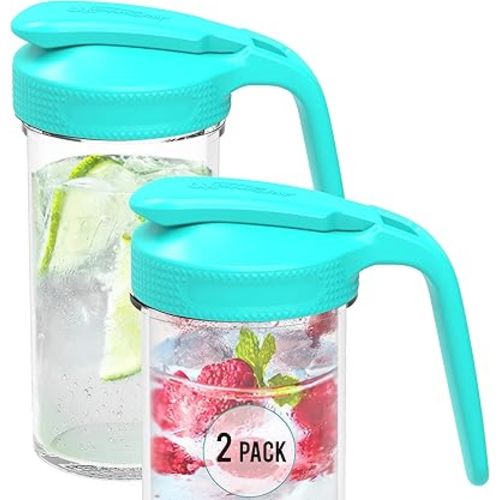Masontops Multi Pour Top Mason Jar Lid with Handle - Wide Mouth Mason Jar Pour Spout Lid Pourer - Ball Mason Jar Pitcher Lid with Handle and Flip Cap – Glass Mason Jar Pitcher Not included - 2 Pack