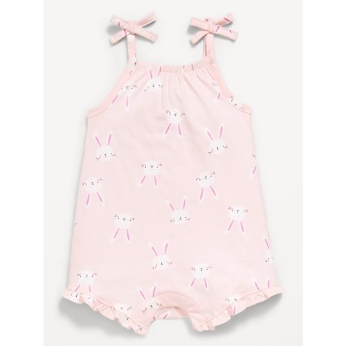 Printed Sleeveless Tie-Strap Romper for Baby