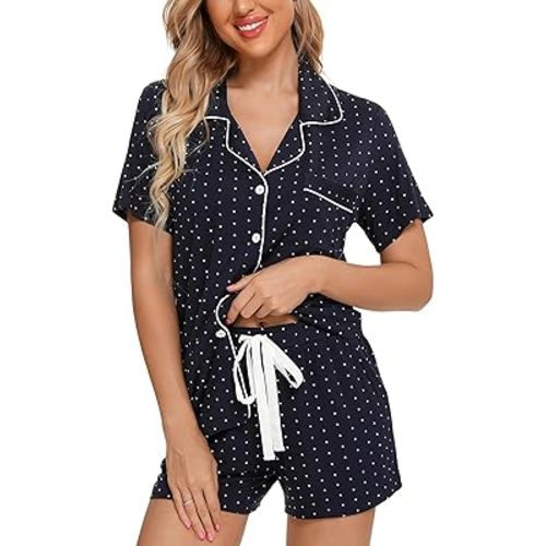 Leikar Womens Button Down Pajama Sets Bride Pajamas Sets Sleepwear Shorts Lounge Set