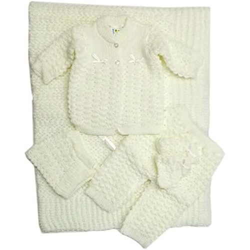 Abelito Newborn Baby Crochet Blanket 5 Piece Set Hat, Booties, Sweater, Pants