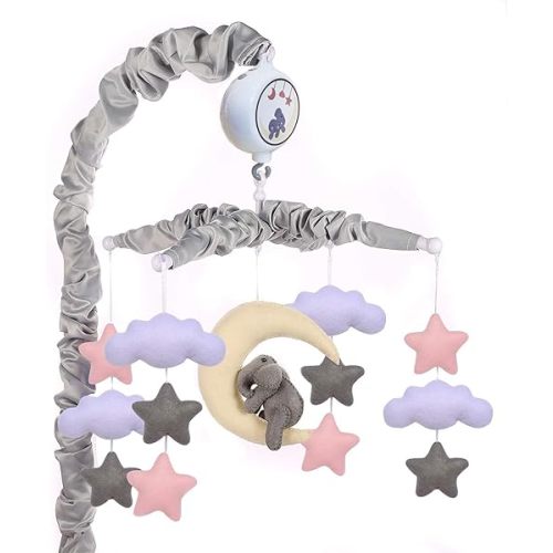 Baby Crib Mobile with Elephants, Clouds and Stars,Baby Mobile Musical Crib Mobile Music Box with 12 Lullabies (Elephant Baby Mobile)