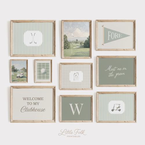 Vintage Golf Nursery Wall Art, Printable Sage Green Golf Boys Room Decor Prints