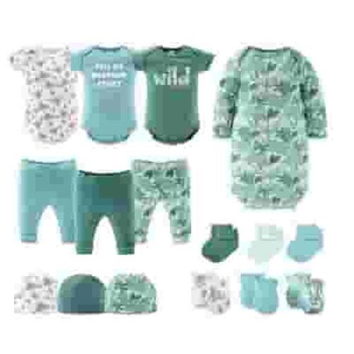 Peanutshell Newborn Layette Set, 16 Pieces, 0-3 Months, Blue Green Jungle