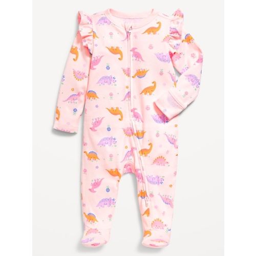 2-Way-Zip Sleep & Play Ruffle-Trim Footed One-Piece for Baby