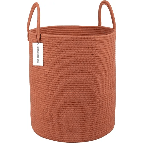 Cotton Rope Laundry Basket Hamper for Clothes Woven Storage Basket for Living Room Bedroom Boho Tall Rope Baskets for Blanket Toys Pillow Towels Baby Nursery Hamper Bin Large rust red
