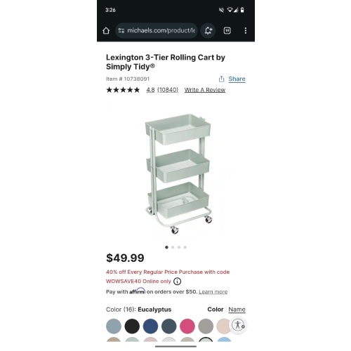 Lexington 3-Tier Rolling Cart by Simply Tidy®