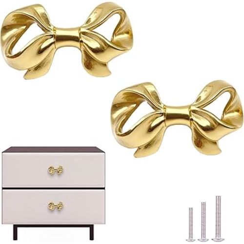 Thick Brass Bow Shape Cabinets Knobs for Cabinet Drawer Cupboard Pulls Handle Perfect Decor Furniture Accessories 2 Pieces Gold