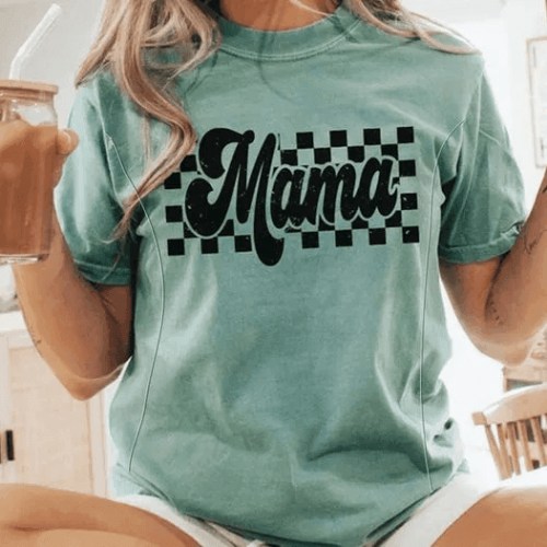 Distressed Retro Checkered Mama Nursing T-shirt