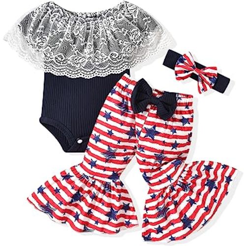 HINTINA Newborn Baby Girl Short Sleeve Bodysuit Flared Pants Ribbed Outfits