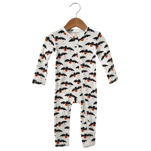 Organic Waffle Basic Zip Romper, Trick or Treating Bat