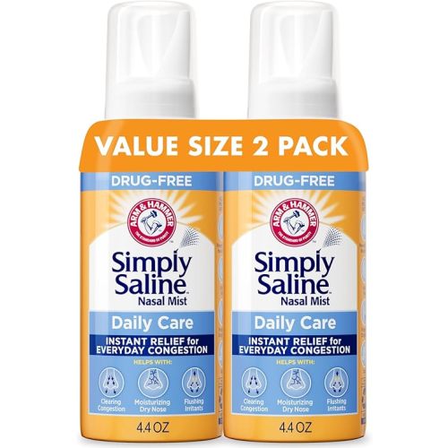 Arm & Hammer Simply Saline Daily Care Nasal Mist 4.4oz, Saline Nasal Spray, Drug-Free, 2-Pack