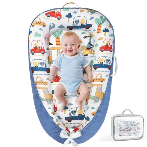 KISS GOLD Baby Lounger - Breathable Soft Cotton Cover Baby Lounger Nest, Babies Essentials Gifts, Portable Infant Lounger for Baby Tummy Time Floor Playing Seated Support for Home and Travel