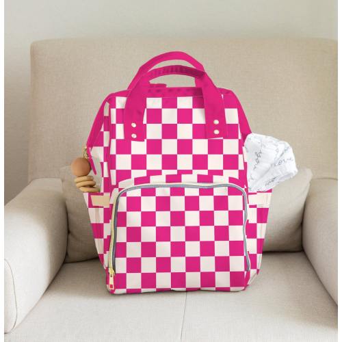 Pink Checkered Backpack Custom Diaper Bag Monogram Blanket Pillow Mother&#39;s Day Birthday First Initial Blanket Gift Welcome Baby Shower Gift
