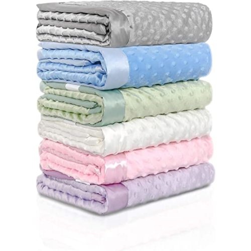 Baby Grey Super Soft Minky Plush Reversible Double Layer 30" x 35" Baby Blanket with Dotted Backing and Silky Trim