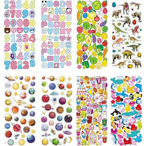 Stickers for Kids 800+,3D Puffy Stickers for Kids Toddlers 15 Different Sheets Variety Pack for Scrapbooking,Students Gifts,School Supplies Classroom Teacher Prizes Sticker Pack