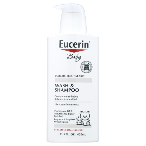 Eucerin Baby Unscented Baby Shampoo and Body Wash, Tear Free Baby Shampoo and Wash, 13.5 Fl Oz Pump Bottle